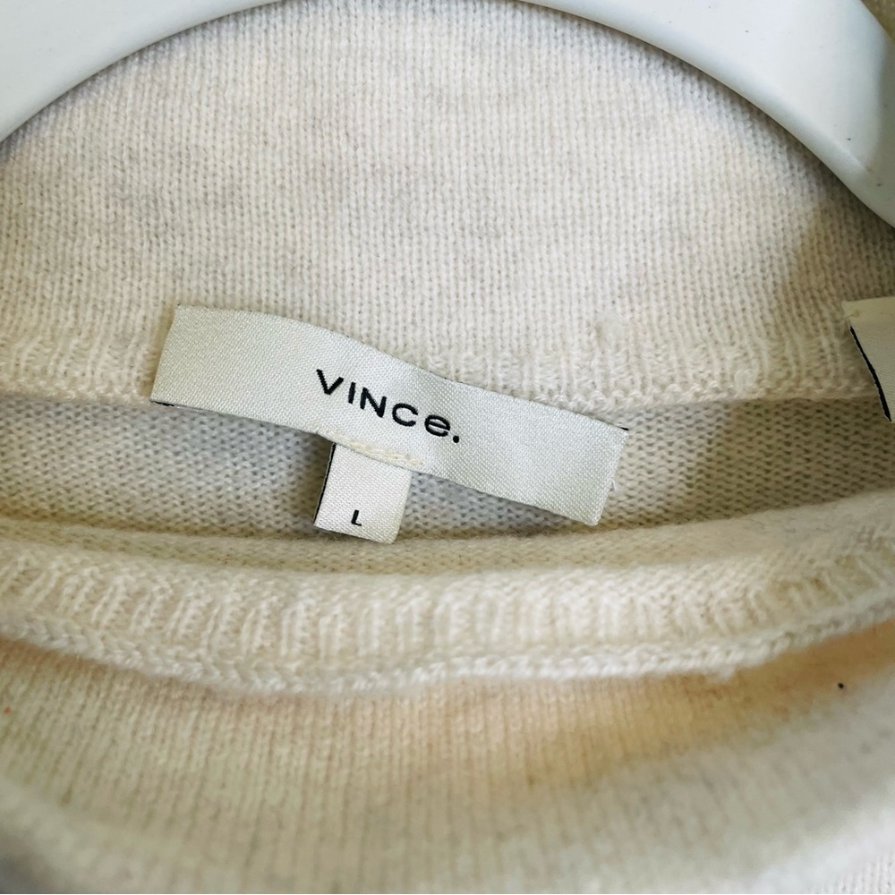 Vince Heather White Wool Cashmere Mock Neck Cozy Neutral Casual Sweater | Large - Picture 6 of 6